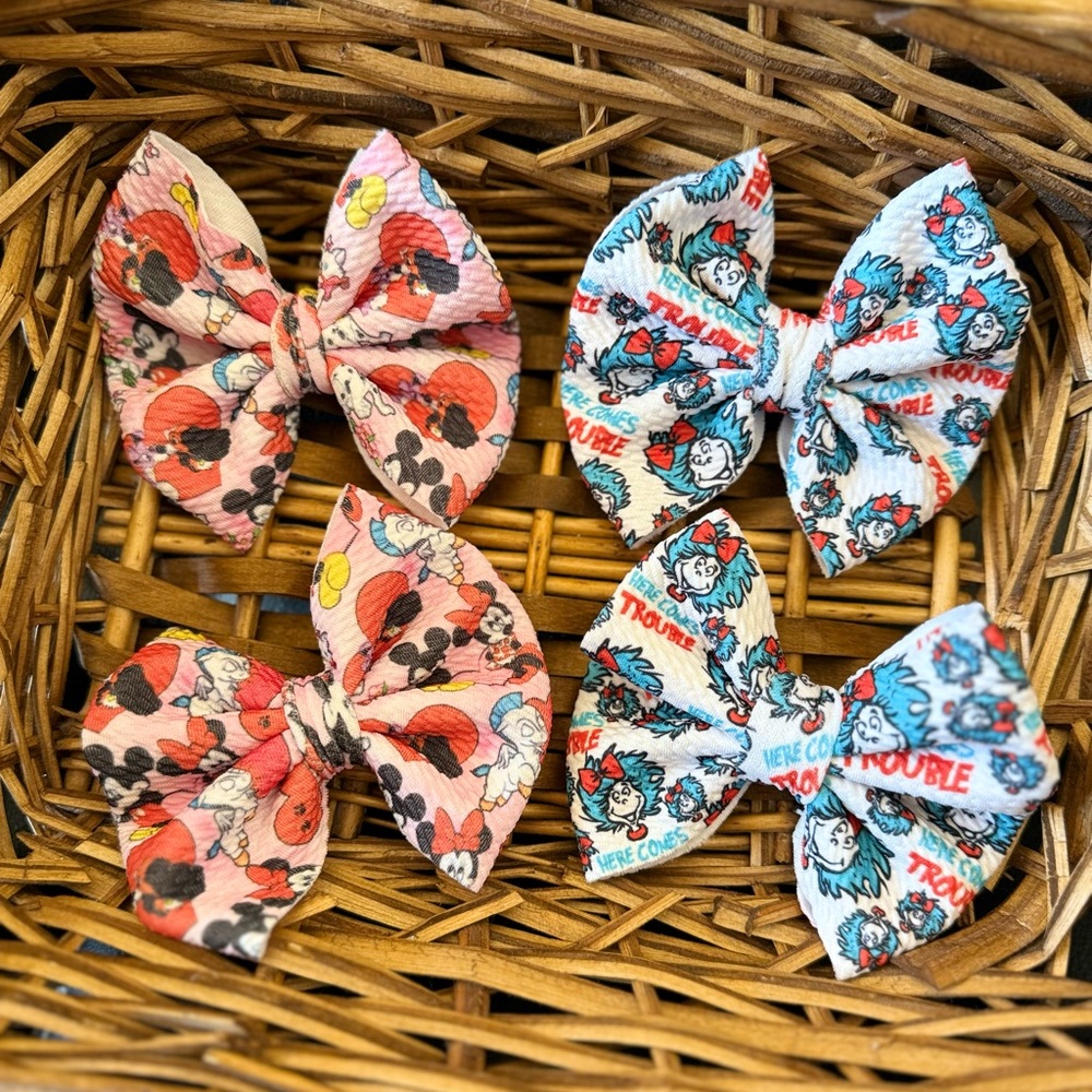 Kids Hair Bow Set - Pink, Blue, Red